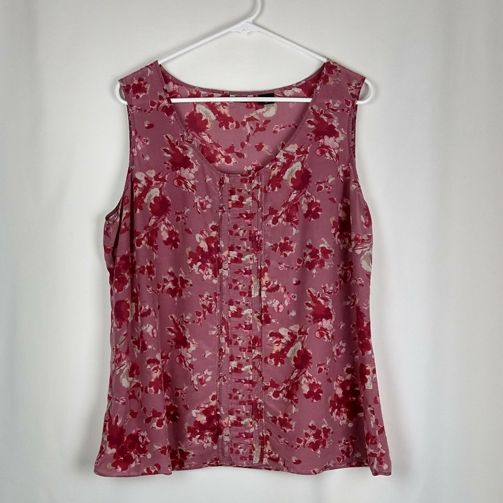 Eddie Bauer Pink Floral Pleated Silk Tank Top XL